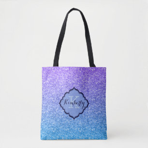 Mit Monogramm Lila und blauer Glitzer Tasche