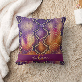 Mit Monogramm Lila und goldene Schlangenhaut Kissen