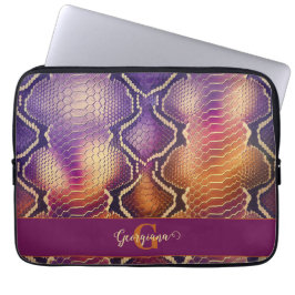 Mit Monogramm Lila und goldene Schlangenhaut Laptopschutzhülle