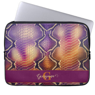 Mit Monogramm Lila und goldene Schlangenhaut Laptopschutzhülle