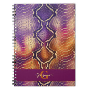 Mit Monogramm Lila und goldene Schlangenhaut Notizblock