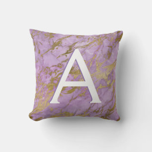 Mit Monogramm lila und goldener Marmor Kissen