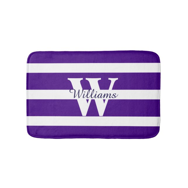 Mit Monogramm Lila und weiße Badematte (Vorderseite)