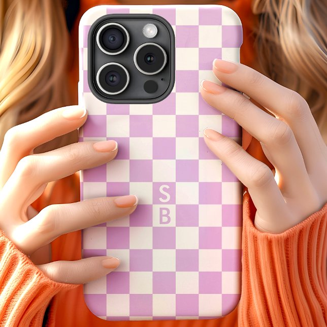 Mit Monogramm Lila und weißes Prüfmuster Case-Mate iPhone Hülle (Von Creator hochgeladen)