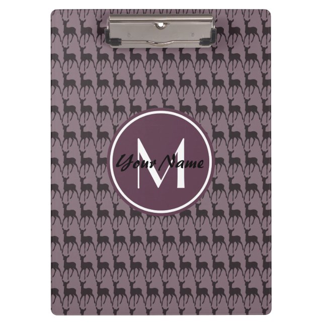 Mit Monogramm Lila Violet Hirsch Personalisiert |  Klemmbrett (Vorderseite)