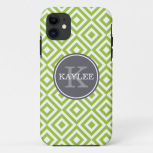 Mit Monogramm Lime Green Geometric Diamond-Muster Case-Mate iPhone Hülle