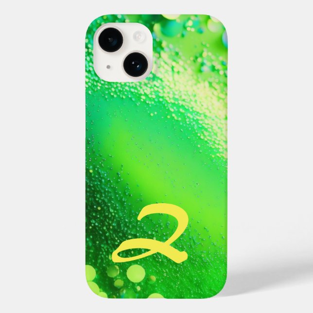 Mit Monogramm Lime Green Glitzer Case-Mate iPhone 14 Hülle (Rückseite)