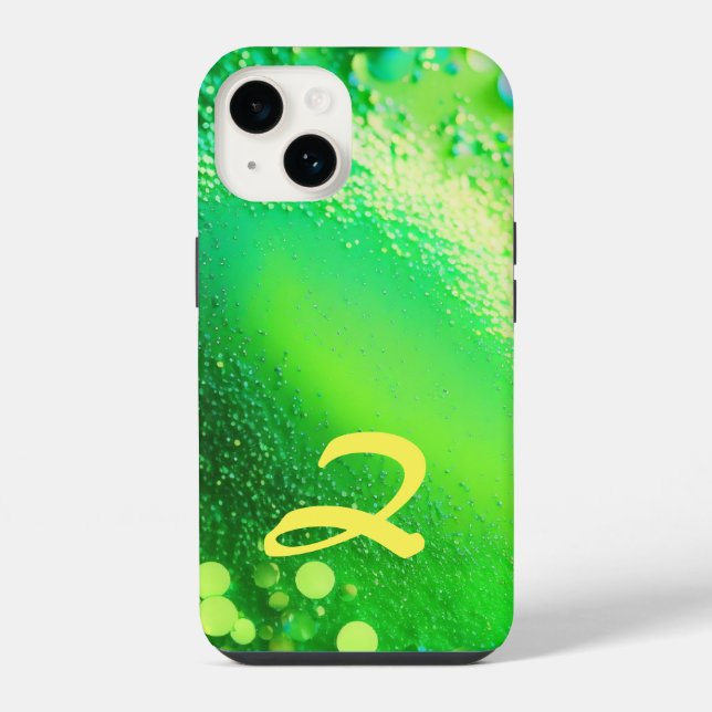Mit Monogramm Lime Green Glitzer iPhone 14 Hülle (Rückseite)