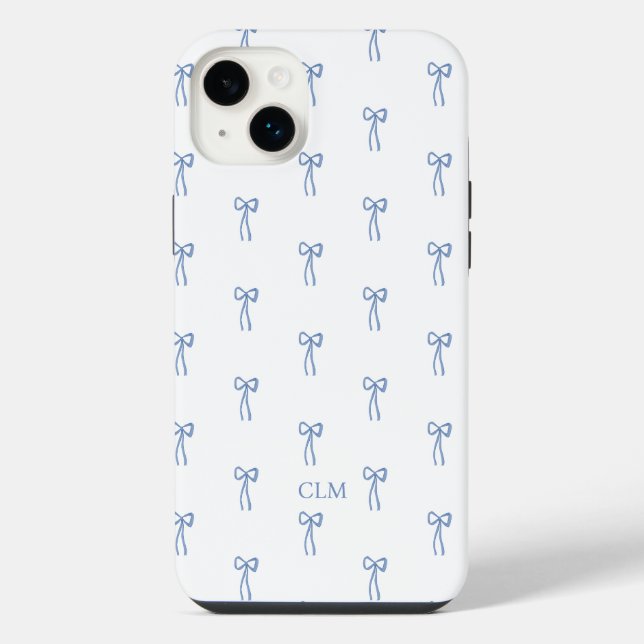Mit Monogramm Little Bow Blue iPhone 14 Plus Hülle (Rückseite)