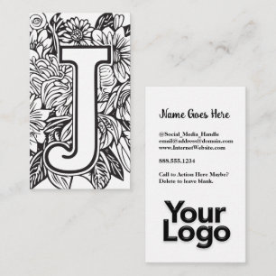 Mit Monogramm Logo von J Floral Black and White Co Visitenkarte