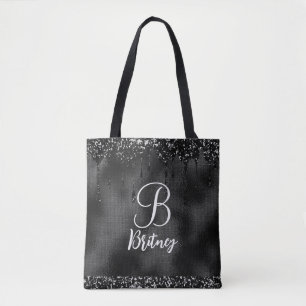 Mit Monogramm Luxus Black Glamour Glitzer Muster Tasche