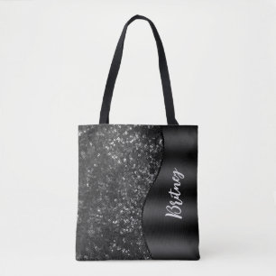Mit Monogramm Luxus Black Glamour Glitzer Muster Tasche