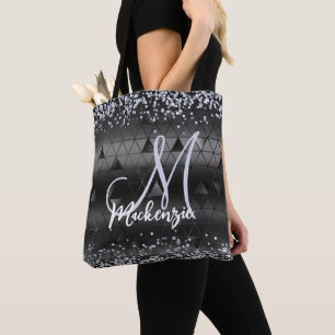 Mit Monogramm Luxus Black Glamour Glitzer Muster Tasche