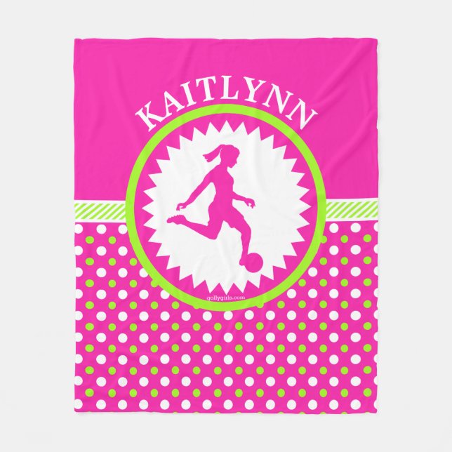 Mit Monogramm Mädchen-Fußball-Rosa - grüne Fleecedecke (Vorderseite)