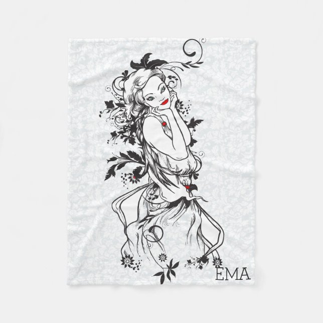 Mit Monogramm Mädchen mit roten Lippen Fleecedecke (Vorderseite)