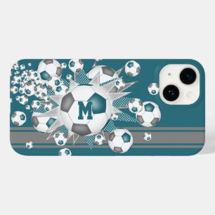 mit Monogramm Mädchenfußballstars aquamarin grau Case-Mate iPhone 14 Hülle