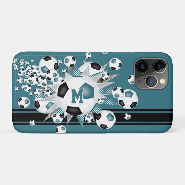 mit Monogramm Mädchenfußballstars aquamarin schwar Case-Mate iPhone Hülle (Rückseite (Horizontal))