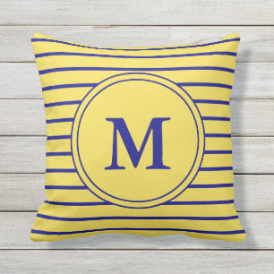 Mit Monogramm Marine-Blau und gelbes gestreiftes Kissen