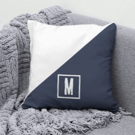mit Monogramm marineblauer Farbblock Kissen