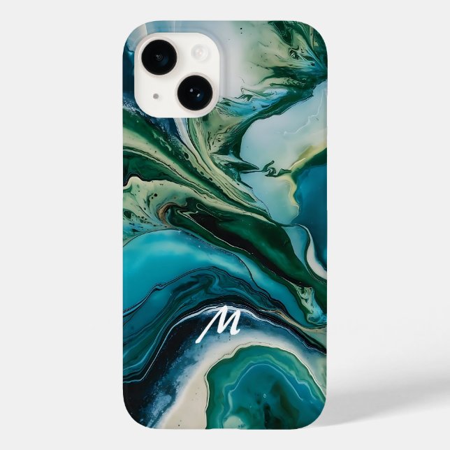 Mit Monogramm Marmorresin-Design Case-Mate iPhone 14 Hülle (Rückseite)