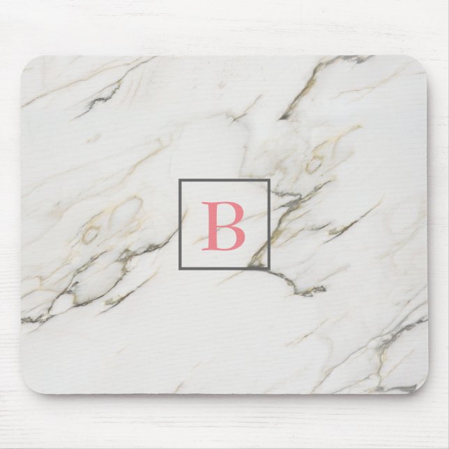 Mit Monogramm Marmorstein Mousepad (Vorne)
