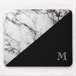 Mit Monogramm Marmorsteintextur Schwarz-Weiß Mousepad