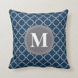 Mit Monogramm marokkanisches Gitter in der Marine  Kissen