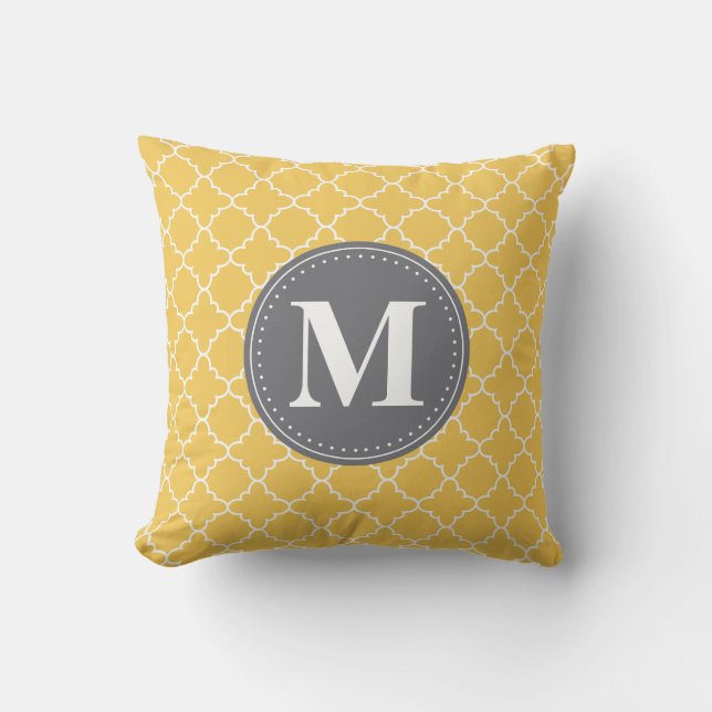 Mit Monogramm marokkanisches Gitter in Gelb / Grau Kissen (Vorderseite)