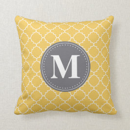Mit Monogramm marokkanisches Gitter in Gelb / Grau Kissen