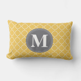 Mit Monogramm marokkanisches Gitter in Gelb / Grau Lendenkissen