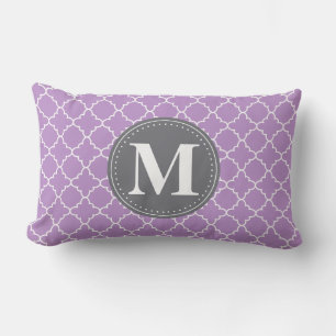 Mit Monogramm marokkanisches Gitter in Lilac / Gra Lendenkissen