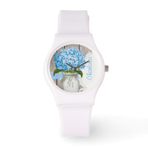 Mit Monogramm Mason Jar Blue Hydrangea Armbanduhr