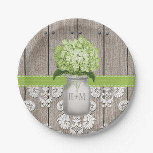 Mit Monogramm Mason Jar Green Hydrangea Wedding Pappteller