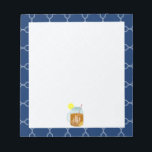 Mit Monogramm Mason Jar Sweet Tee - Navy Quarto Notizblock<br><div class="desc">Ein Geschenk,  das eine Illustration eines Maurerkirsches aus süßem Tee und Zitronenkeilen enthält. Personalisieren Sie Ihre Monografie. Hintergrund ist marineblau vierblättriges Muster.</div>