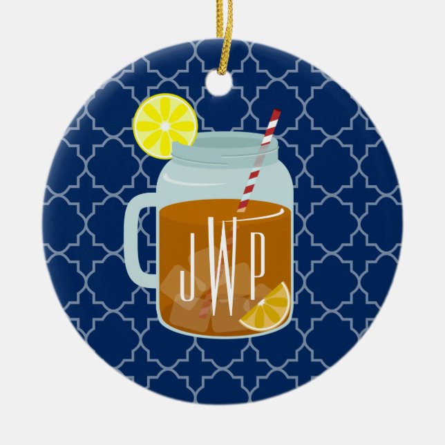 Mit Monogramm Maurer-Glas-süßer Tee - Marine Keramik Ornament (Vorne)