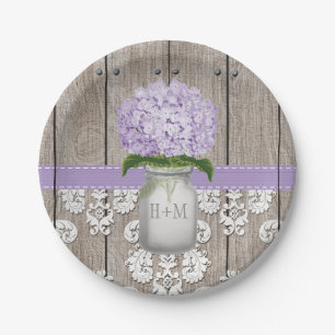 Mit Monogramm Maurer-Glaslila Hydrangea-Hochzeit Pappteller