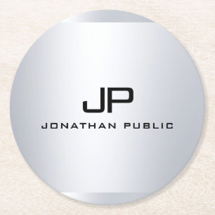 Mit Monogramm metallische Imitate Silver Template  Runder Pappuntersetzer
