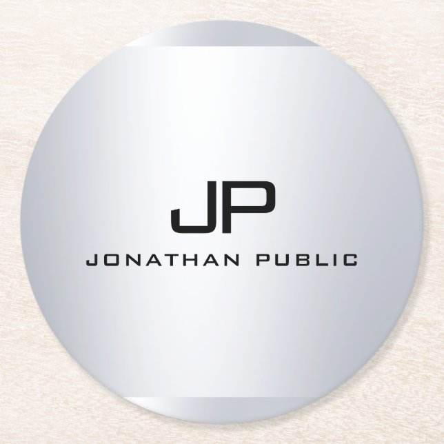 Mit Monogramm metallische Imitate Silver Template  Runder Pappuntersetzer (Vorderseite)