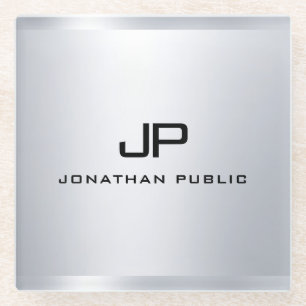 Mit Monogramm metallisches Silber Look Template El Glasuntersetzer