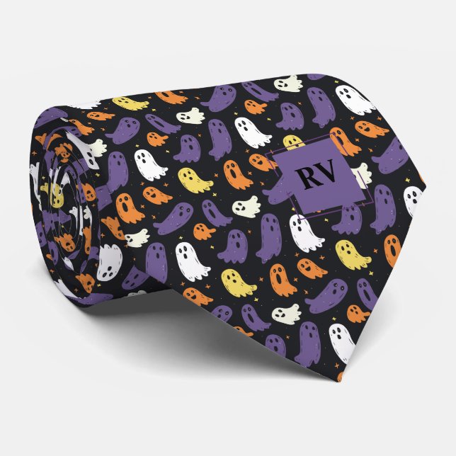 Mit Monogramm Mini Halloween-Geister Krawatte (Gerollt)