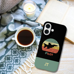 Mit Monogramm, Minimalistisch, Flugzeug, Retro-Pil iPhone 16 Hülle