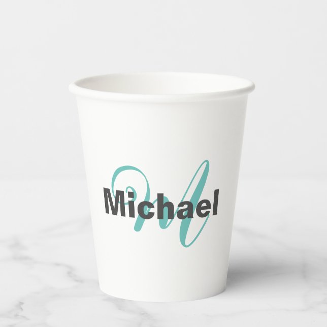 Mit Monogramm Minimalistische Schlicht Moderne Pappbecher (Vorderseite)