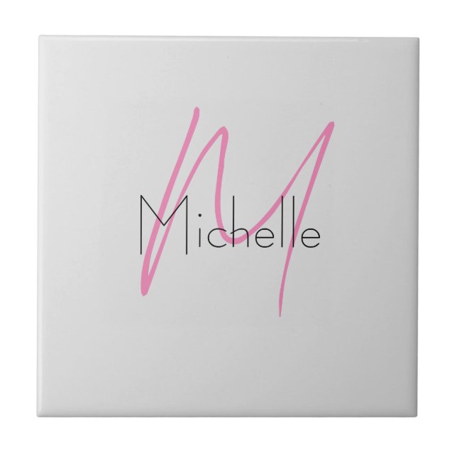 Mit Monogramm Minimalistischer Schlichter Name Fliese (Vorderseite)