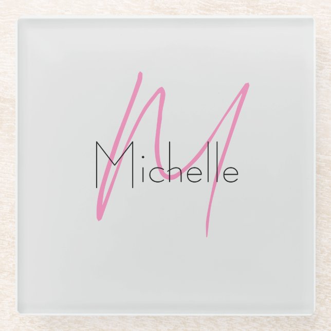 Mit Monogramm Minimalistischer Schlichter Name Glasuntersetzer (Vorderseite)