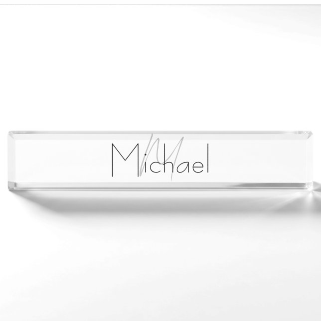 Mit Monogramm Minimalistischer Schlichter Name Namensplakette (Vorderseite)
