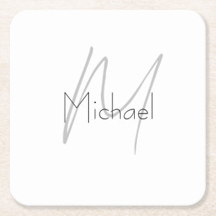 Mit Monogramm Minimalistischer Schlichter Name Rechteckiger Pappuntersetzer