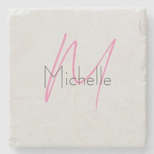 Mit Monogramm Minimalistischer Schlichter Name Steinuntersetzer