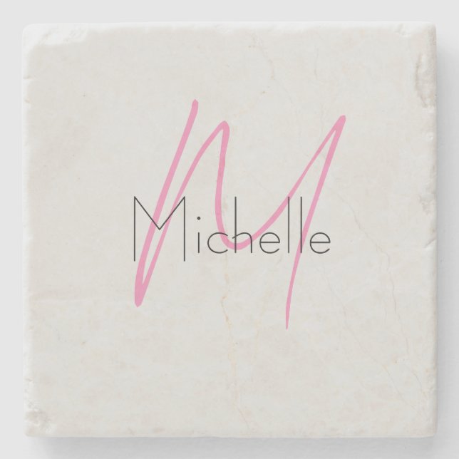 Mit Monogramm Minimalistischer Schlichter Name Steinuntersetzer (Vorderseite)