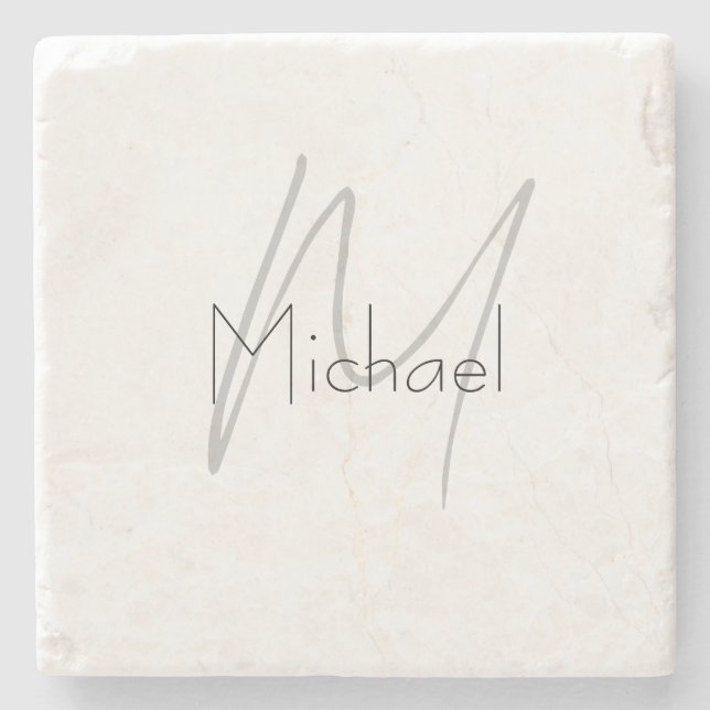 Mit Monogramm Minimalistischer Schlichter Name Steinuntersetzer (Vorderseite)