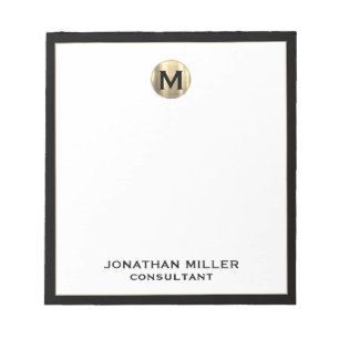 Mit Monogramm Minimalistisches Schwarz/Gold-Notepa Notizblock